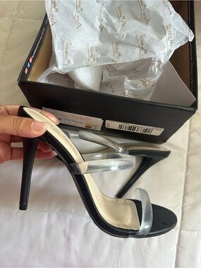Clear-Strap Black High Heel Sandals
